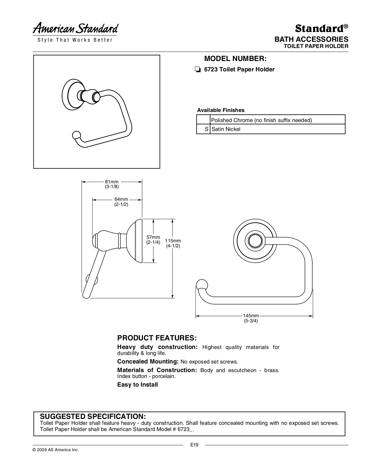 American Standard 6723 User Manual