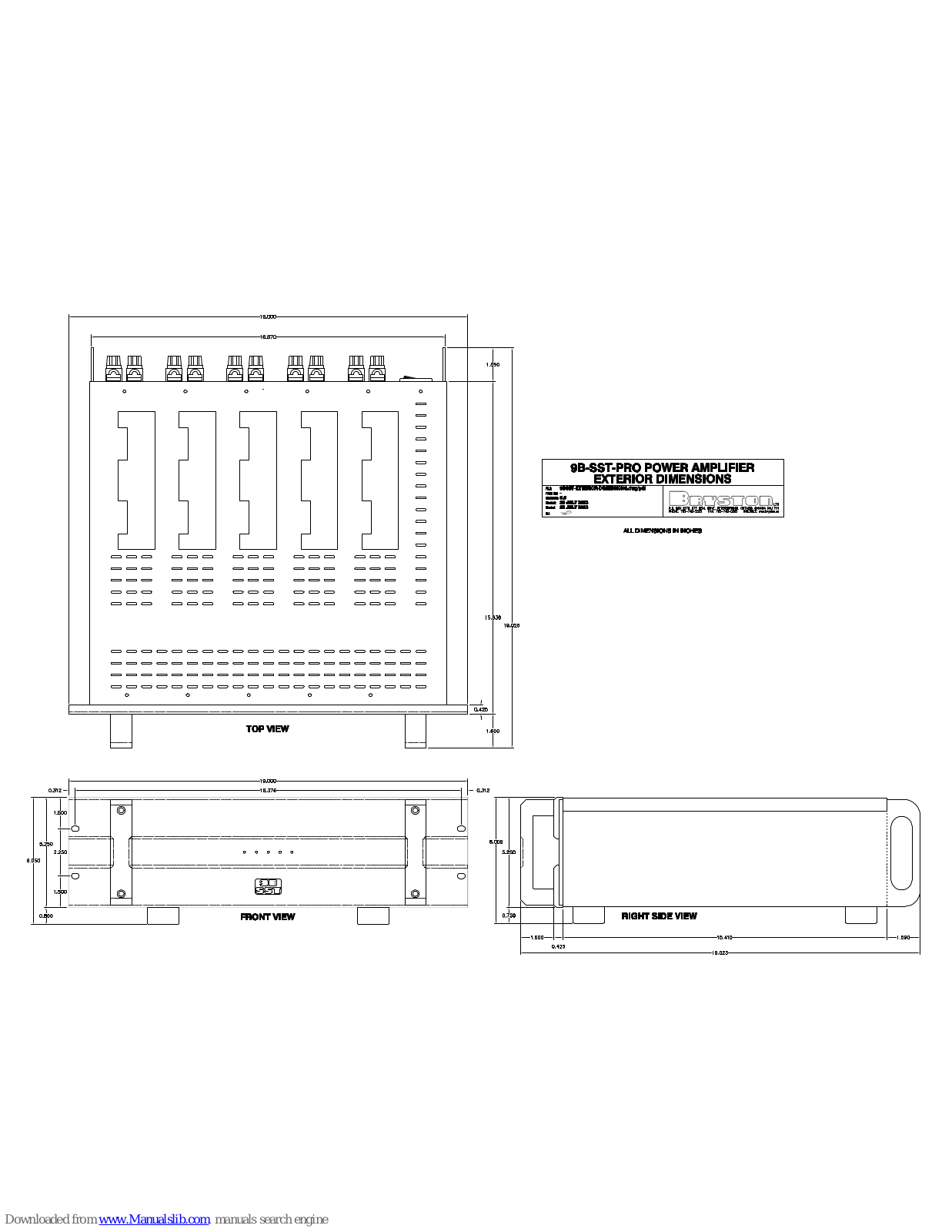 Bryston C Series 9B-SST-PRO Specifications