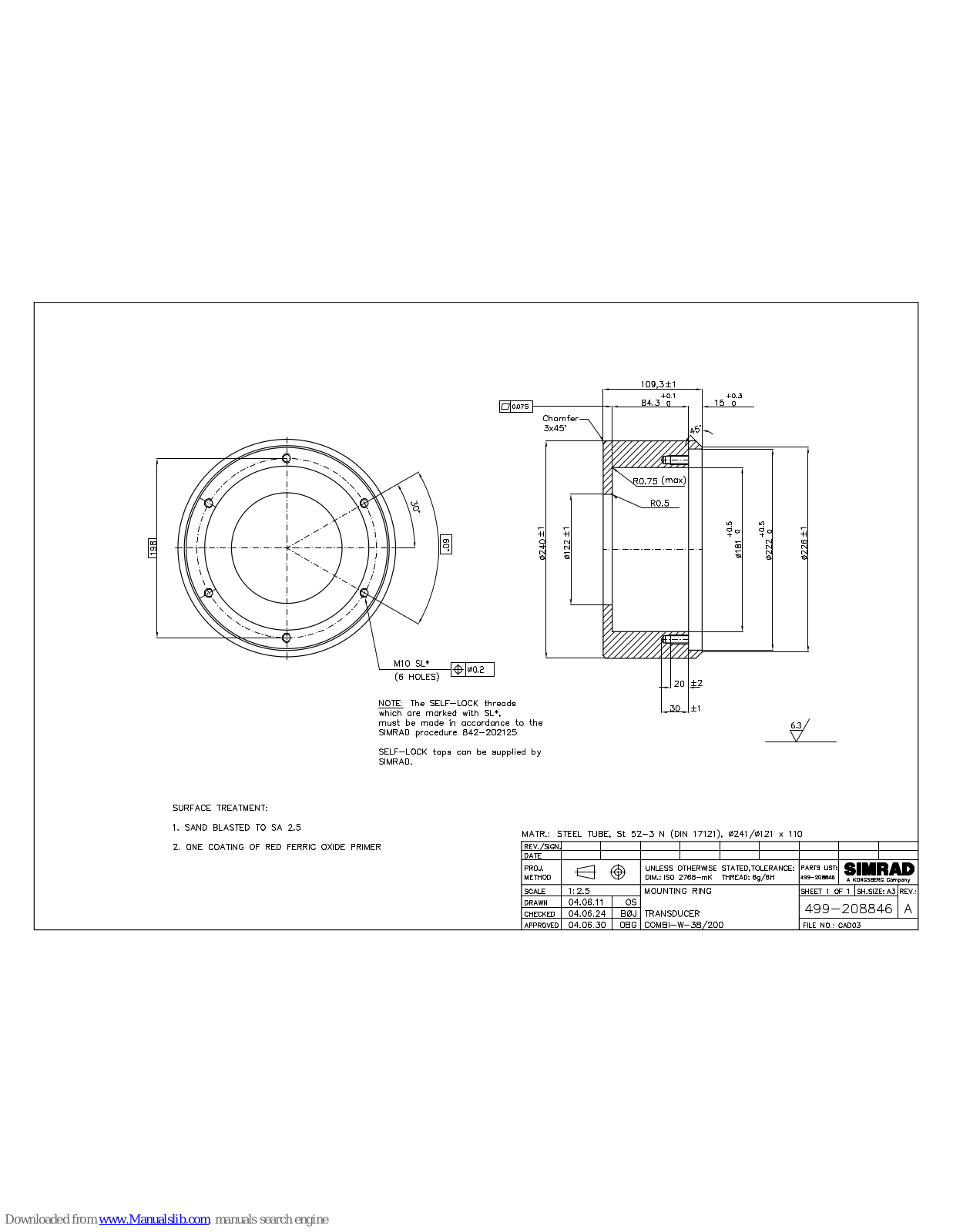 Simrad MOUNTING RING COMBI-W-38-200 - SCHEMA REV A User Manual