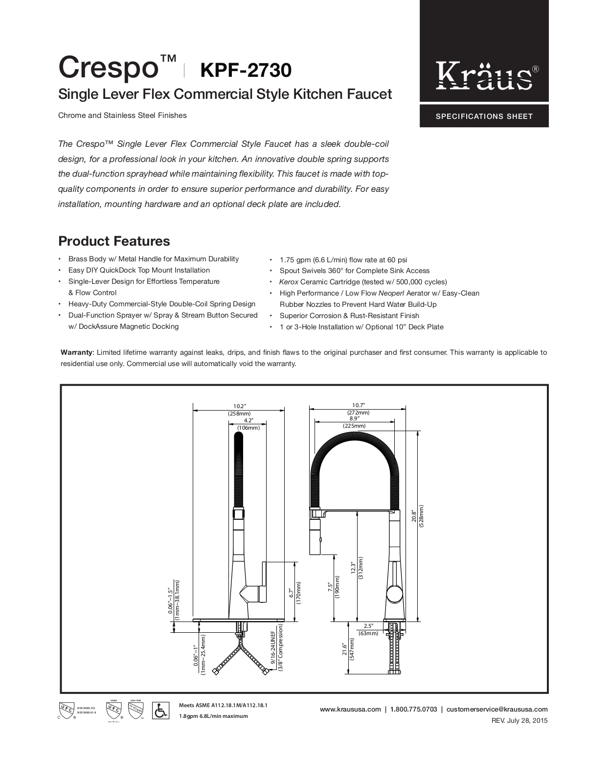 Kraus KPF2730270042CH Specs