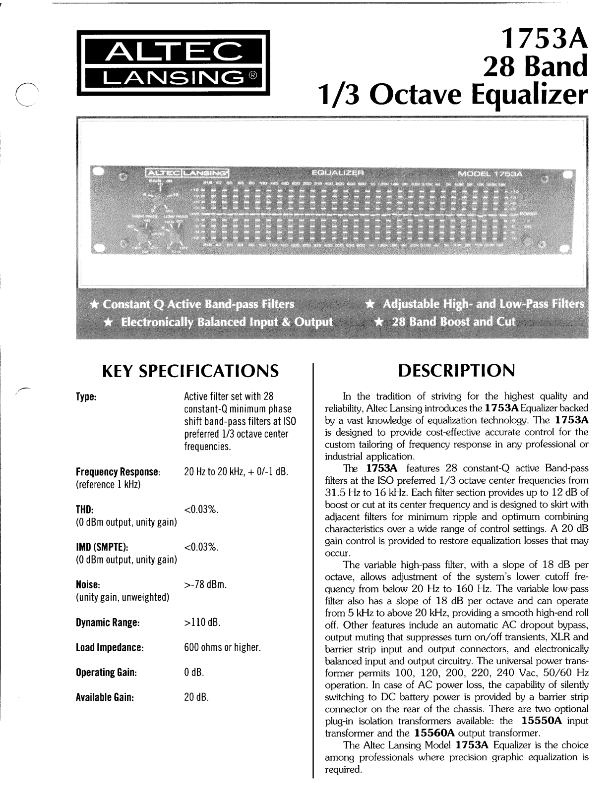 ALTEC 1753A Service Manual