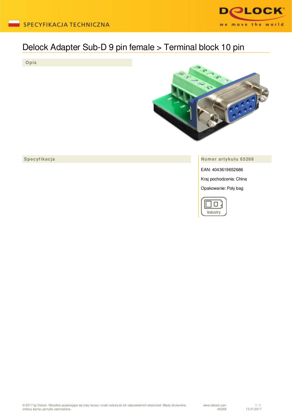 DeLOCK serial 9-Pin-Terminalblock adapter User Manual