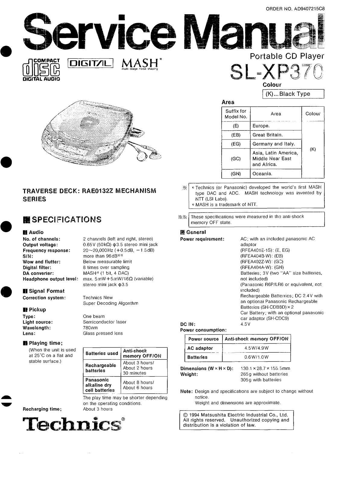 Technics SLXP-370 Service manual