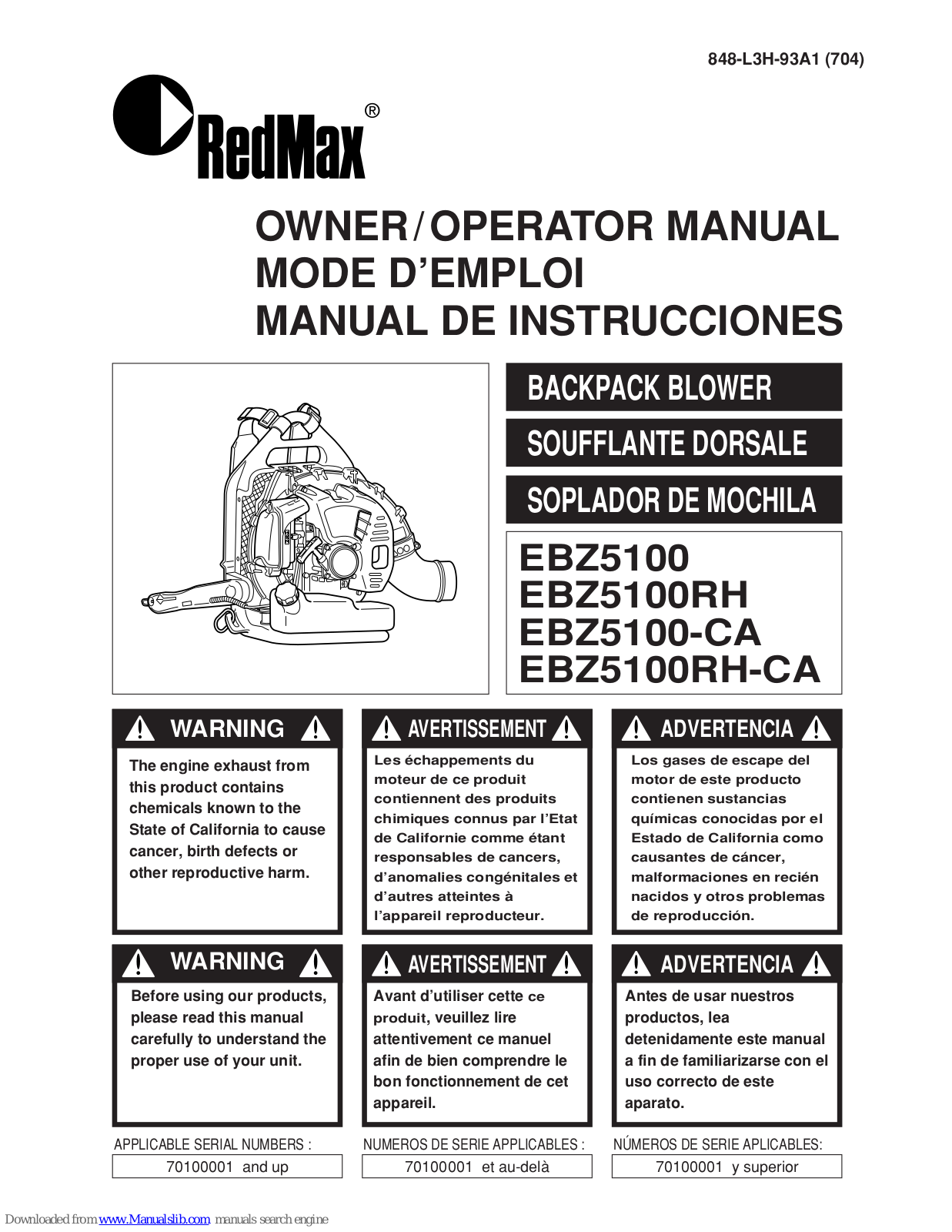 Zenoah EBZ100-CA, EBZ100RH Owner's Manual