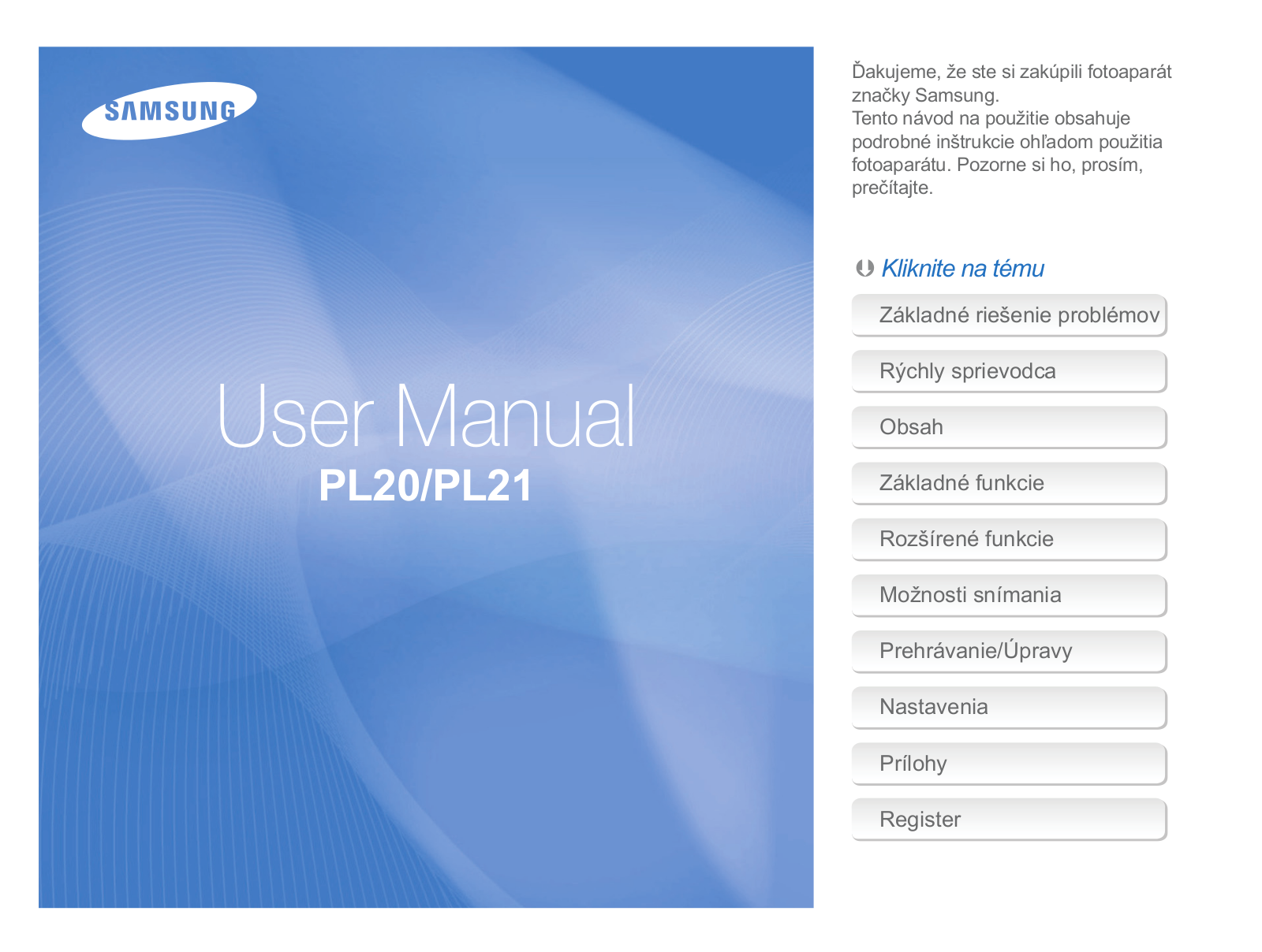 Samsung PL20, PL21 User Manual