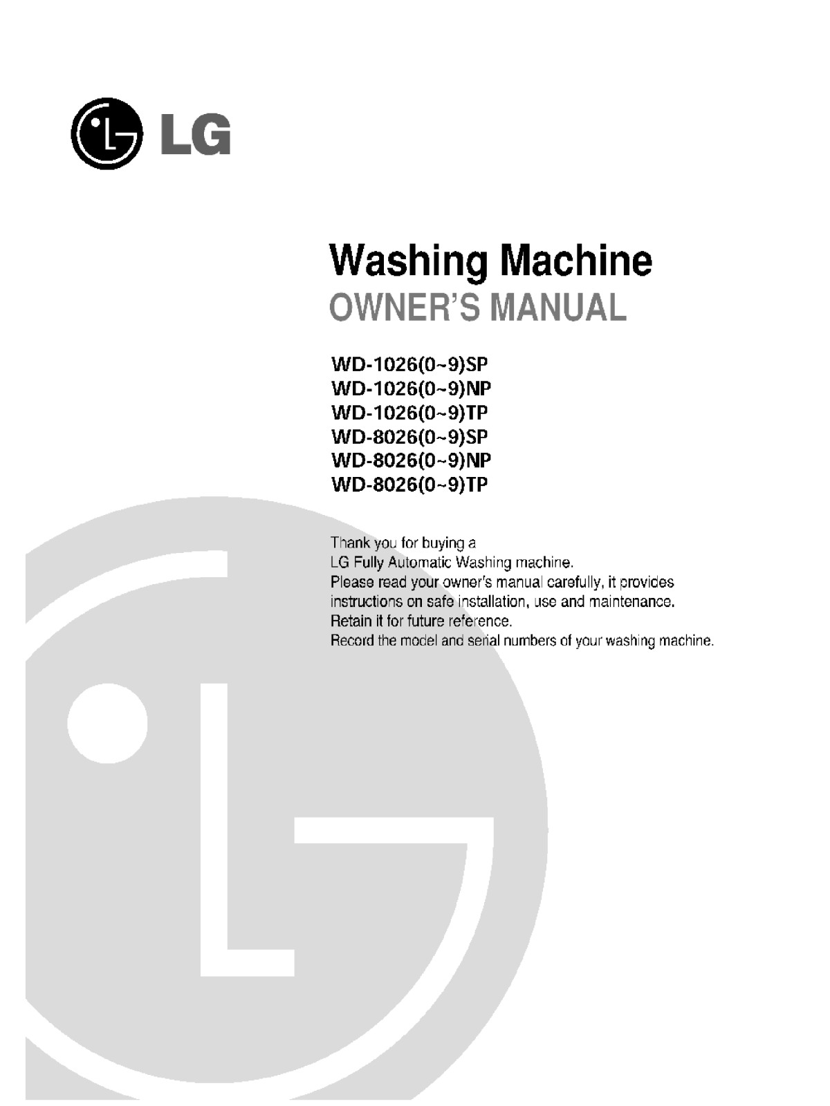 LG WD-10260NP User Manual