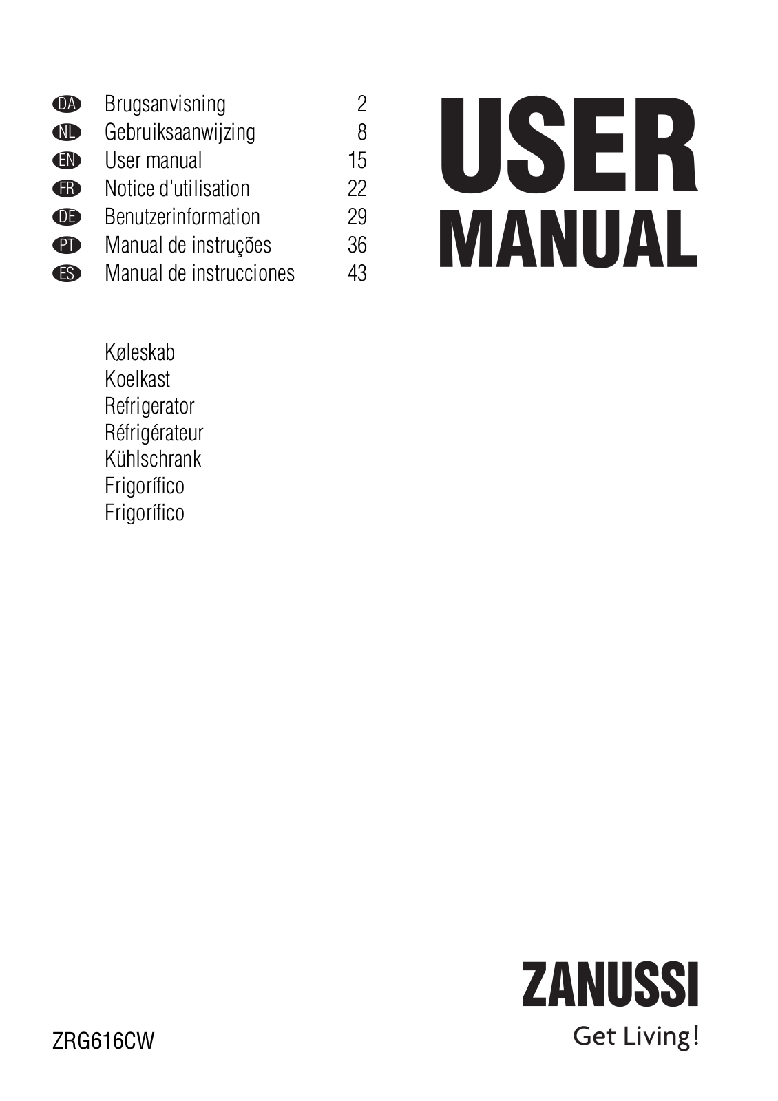 Zanussi ZRG616CW User Manual