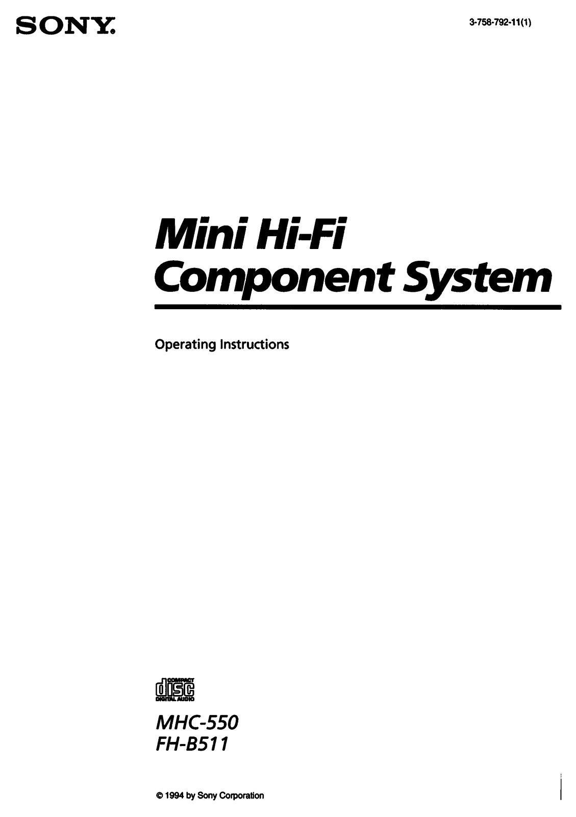 Sony MHC-550 Operating Manual