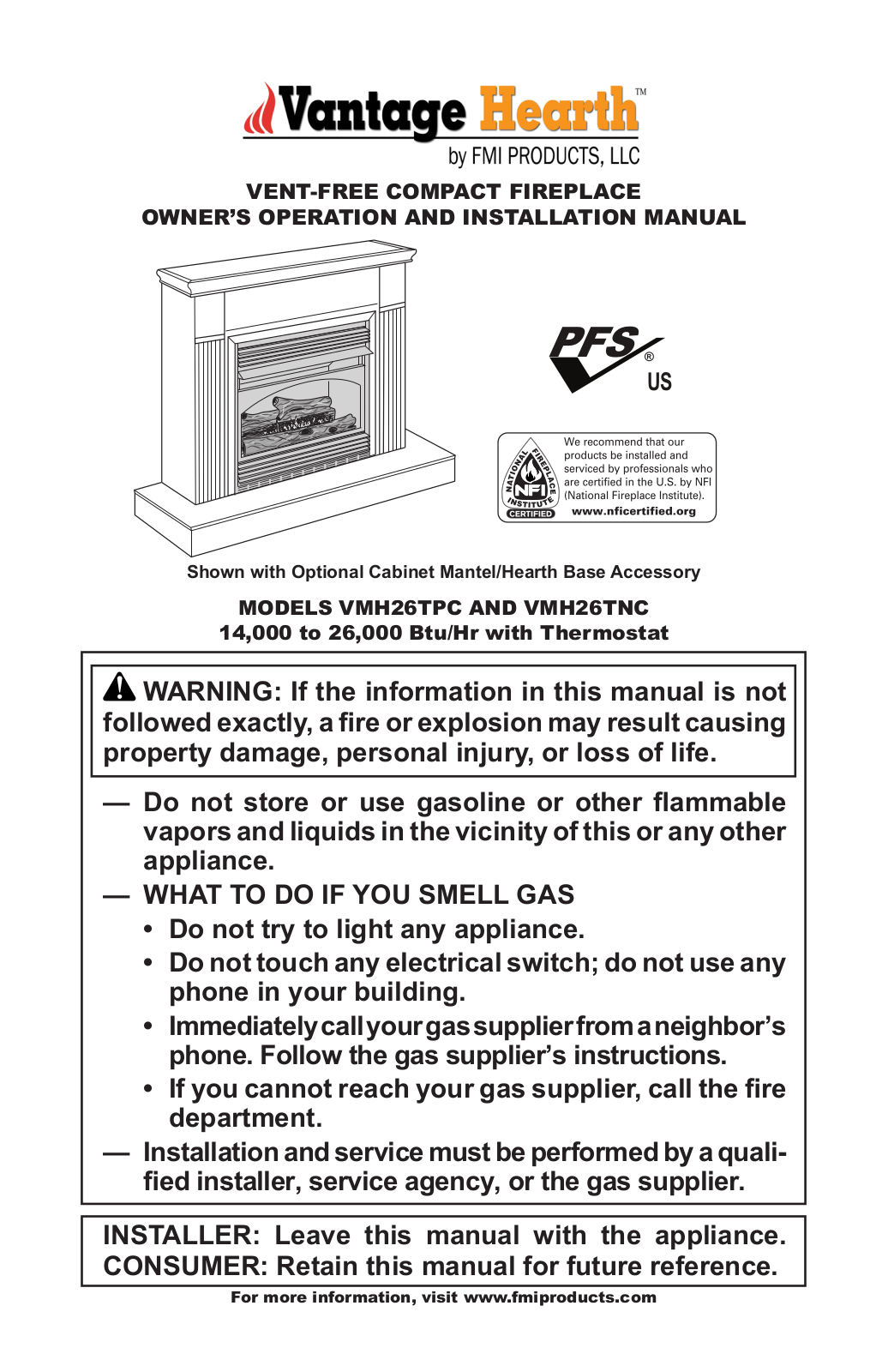 FMI VMH26TNC, VMH26TPC User Manual