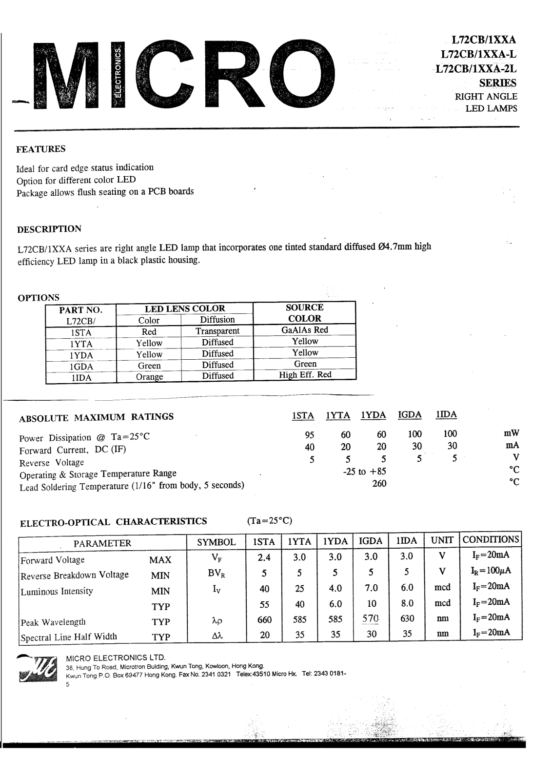 MICRO L72CB1IDA-2L, L72CB1IDA, L72CB1GDA-L, L72CB1GDA-2L, L72CB1YDA-2L Datasheet