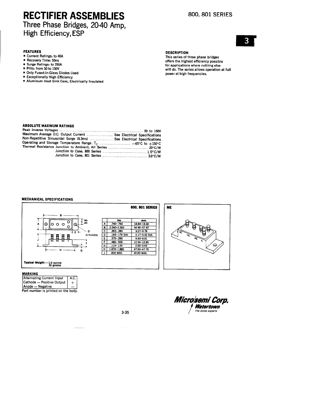 Microsemi Corporation 801-3, 801-2, 801-1, 800-4, 800-3 Datasheet