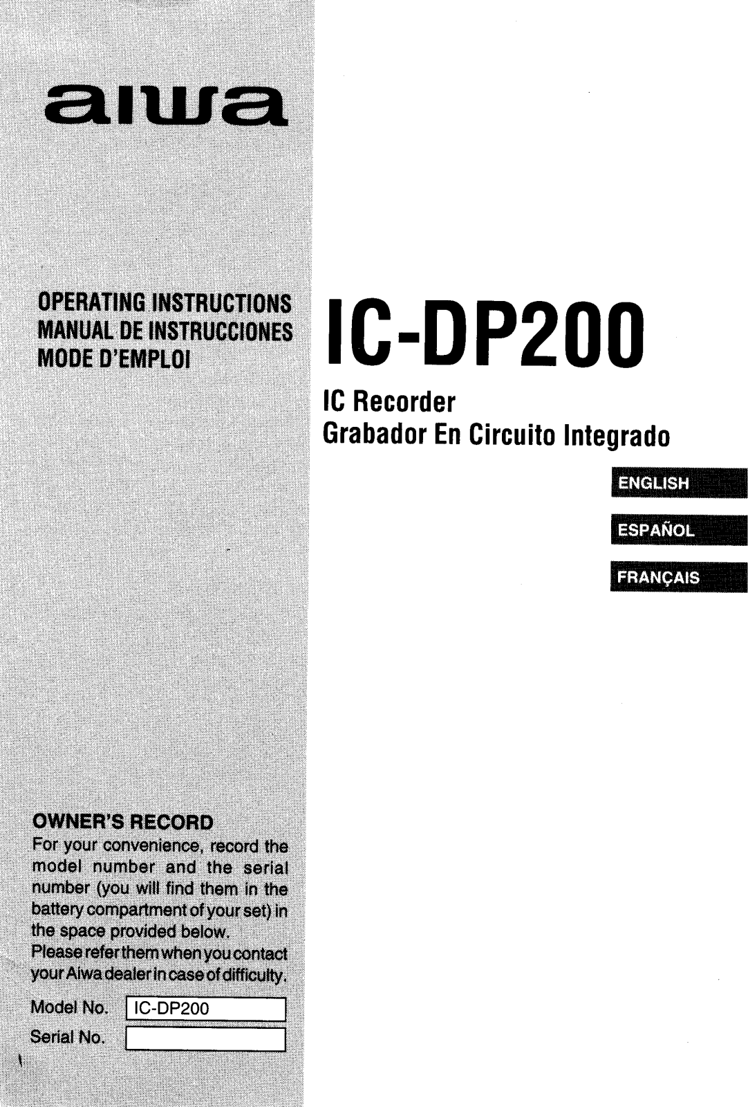 Sony ICD-P200 Operating Instructions