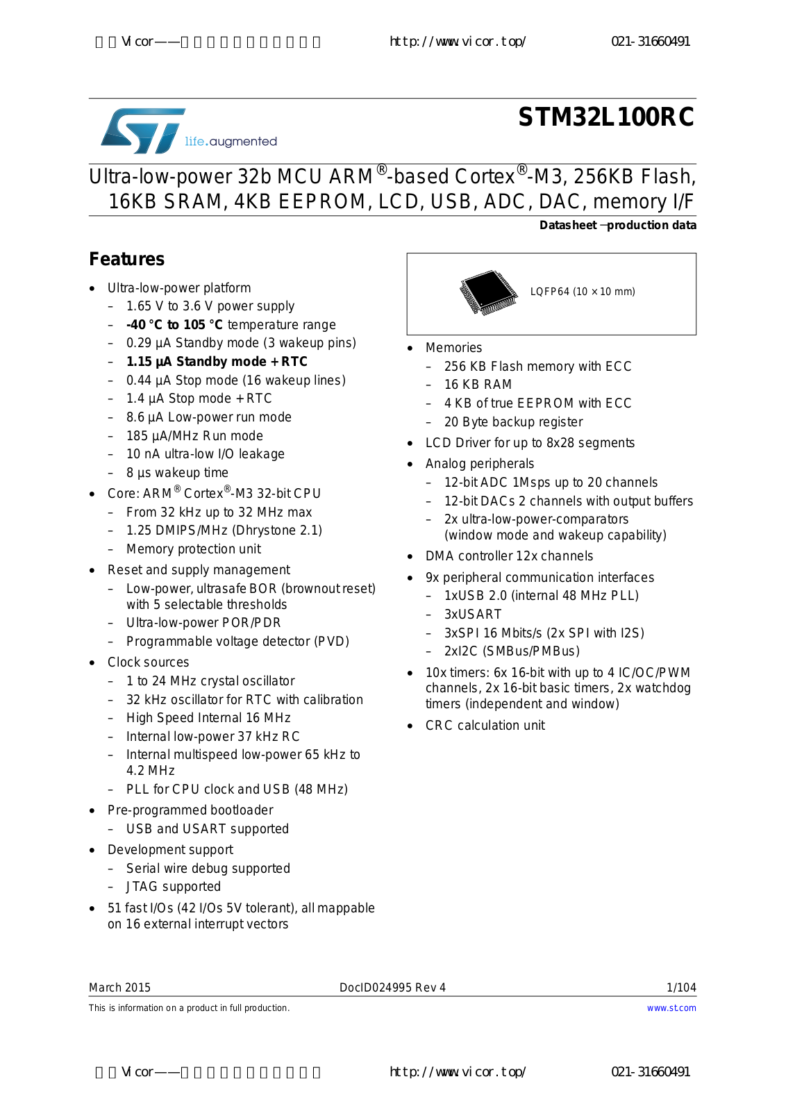 Datasheet STM32L100RC Datasheet (STMicroelectronics) - ManualMachine.com