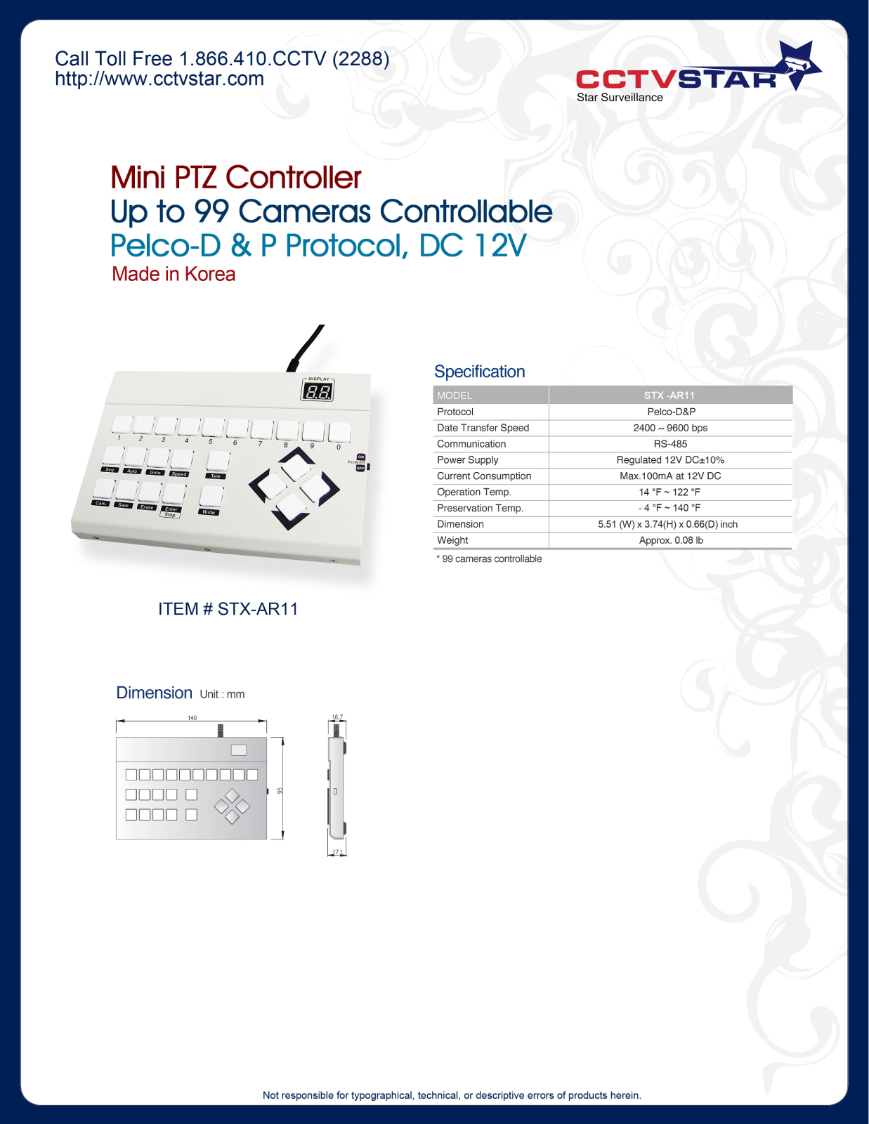 CCTV Star STX-AR11 Specsheet