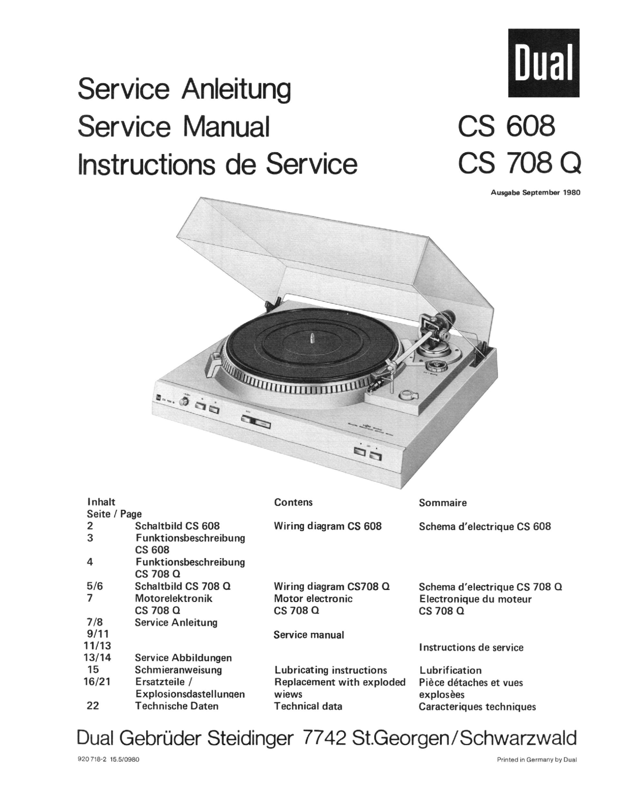 Dual CS-608, CS-708-Q Service manual