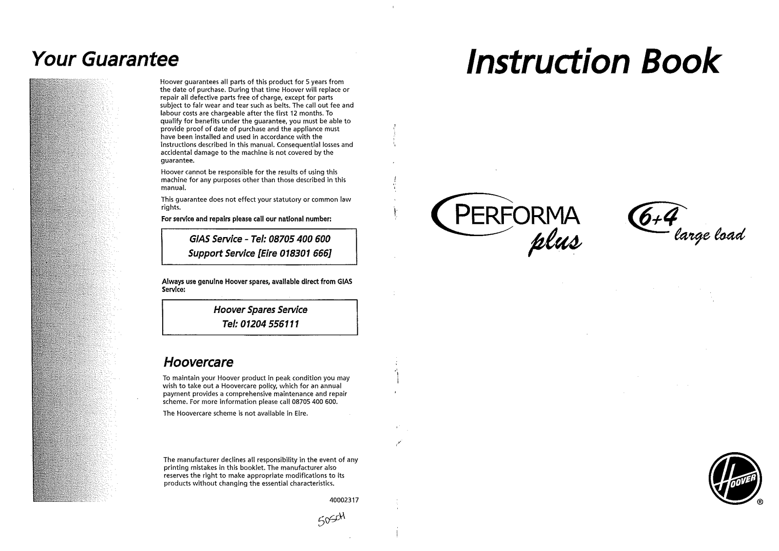 Hoover PPW166 User Manual