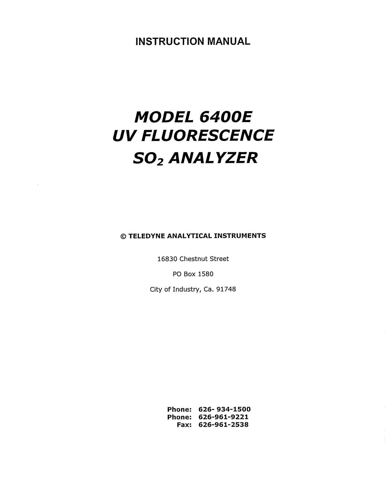 Teledyne 6400E User Manual