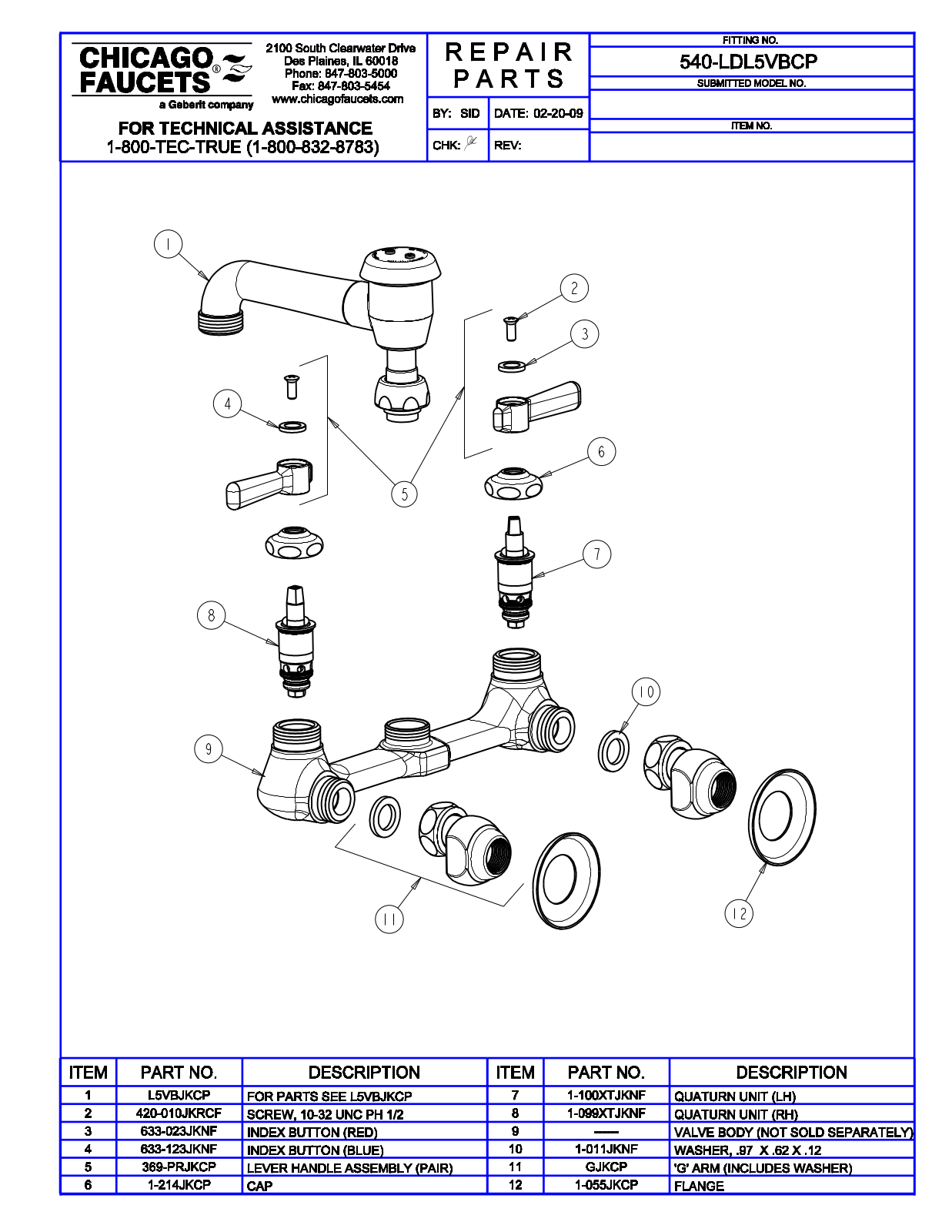 Chicago Faucet 540-LDL5VBCP Parts List