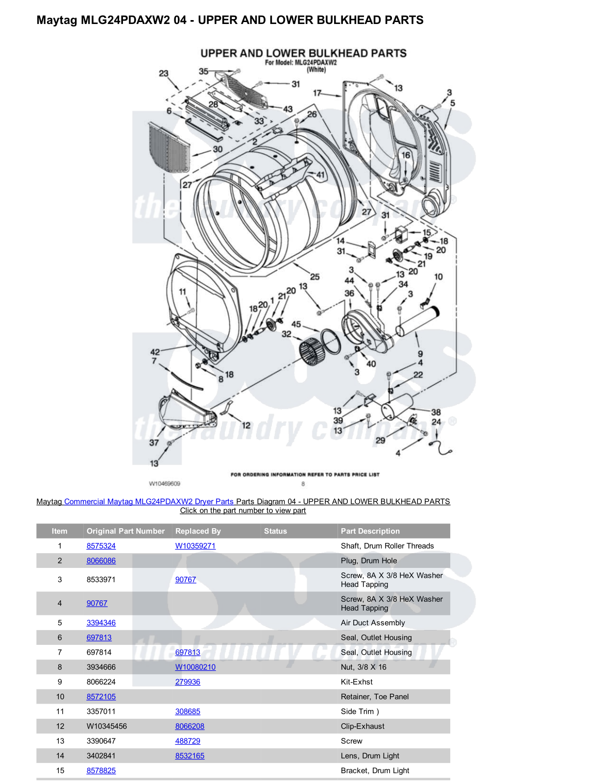 Maytag MLG24PDAXW2 Parts Diagram