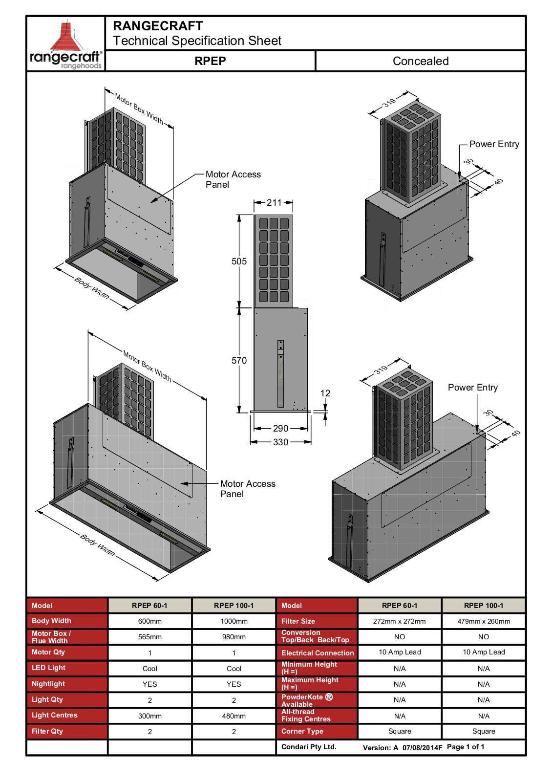 Qasair RPEP1001T, RPEP601T Specifications Sheet