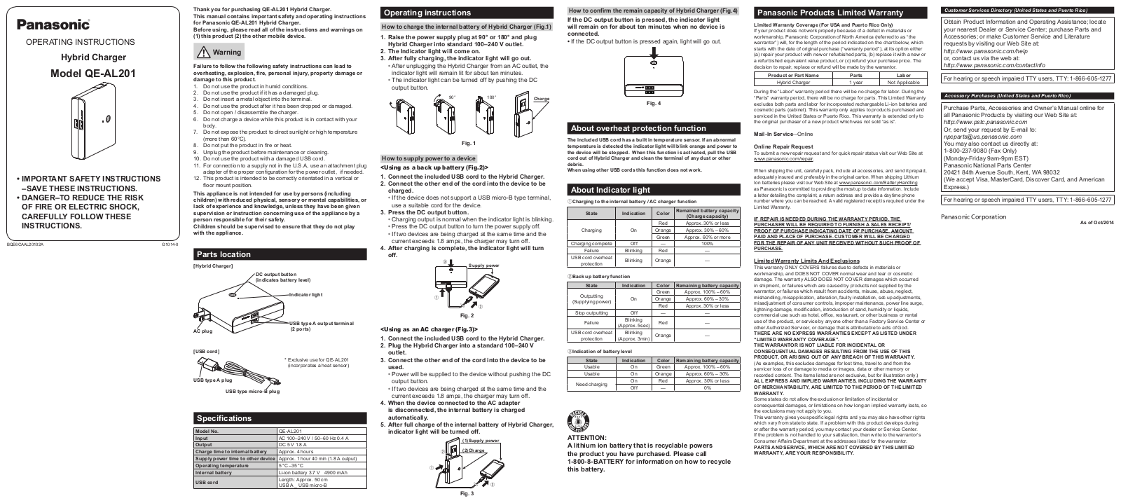 Panasonic qe-al201 Operation Manual