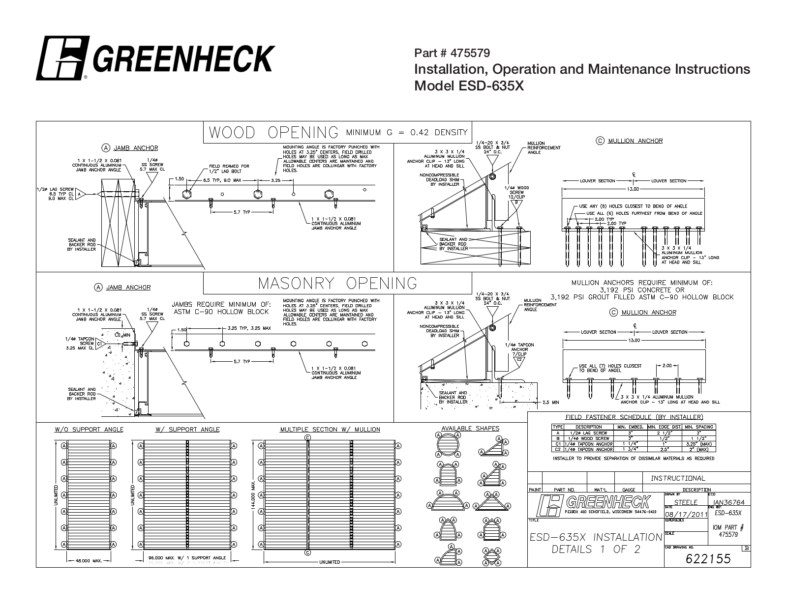 Greenheck ESD-635X Installation  Manual