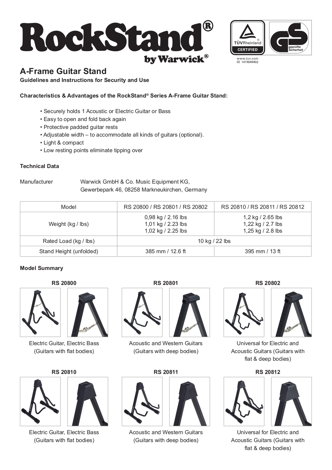 Warwick RS 20800 B-1C Service Manual