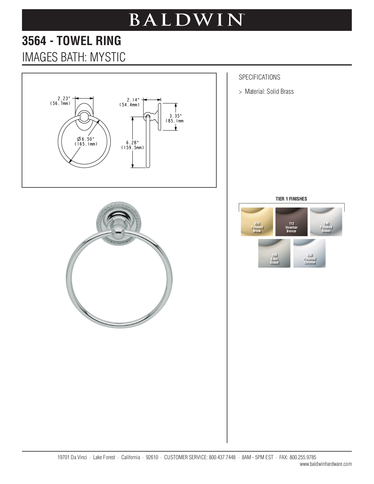 Baldwin Mystic Towel Ring User Manual