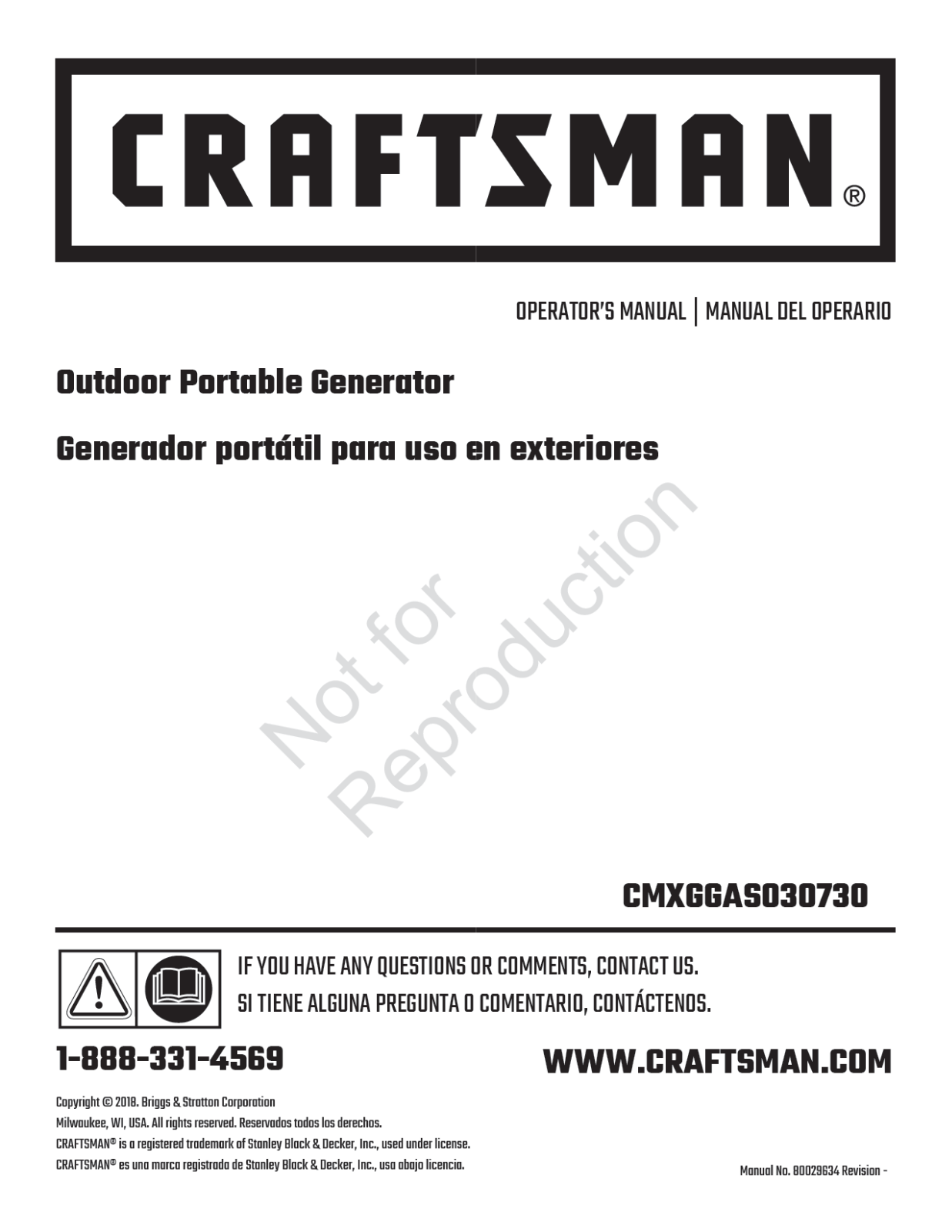 Craftsman CMXGGAS030730, 030730-00 Owner’s Manual