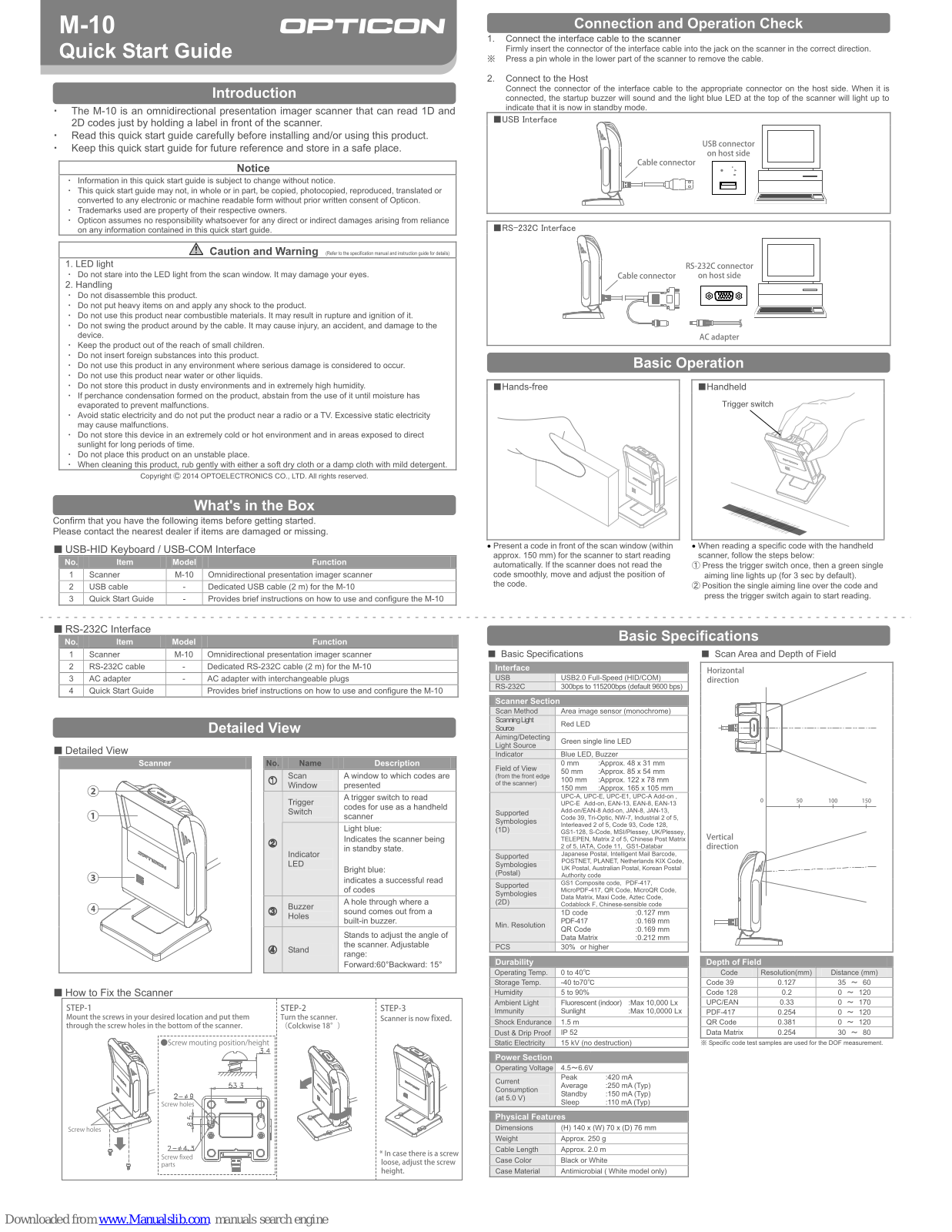 Opticon M-10 Quick Start Manual - ManualMachine.com
