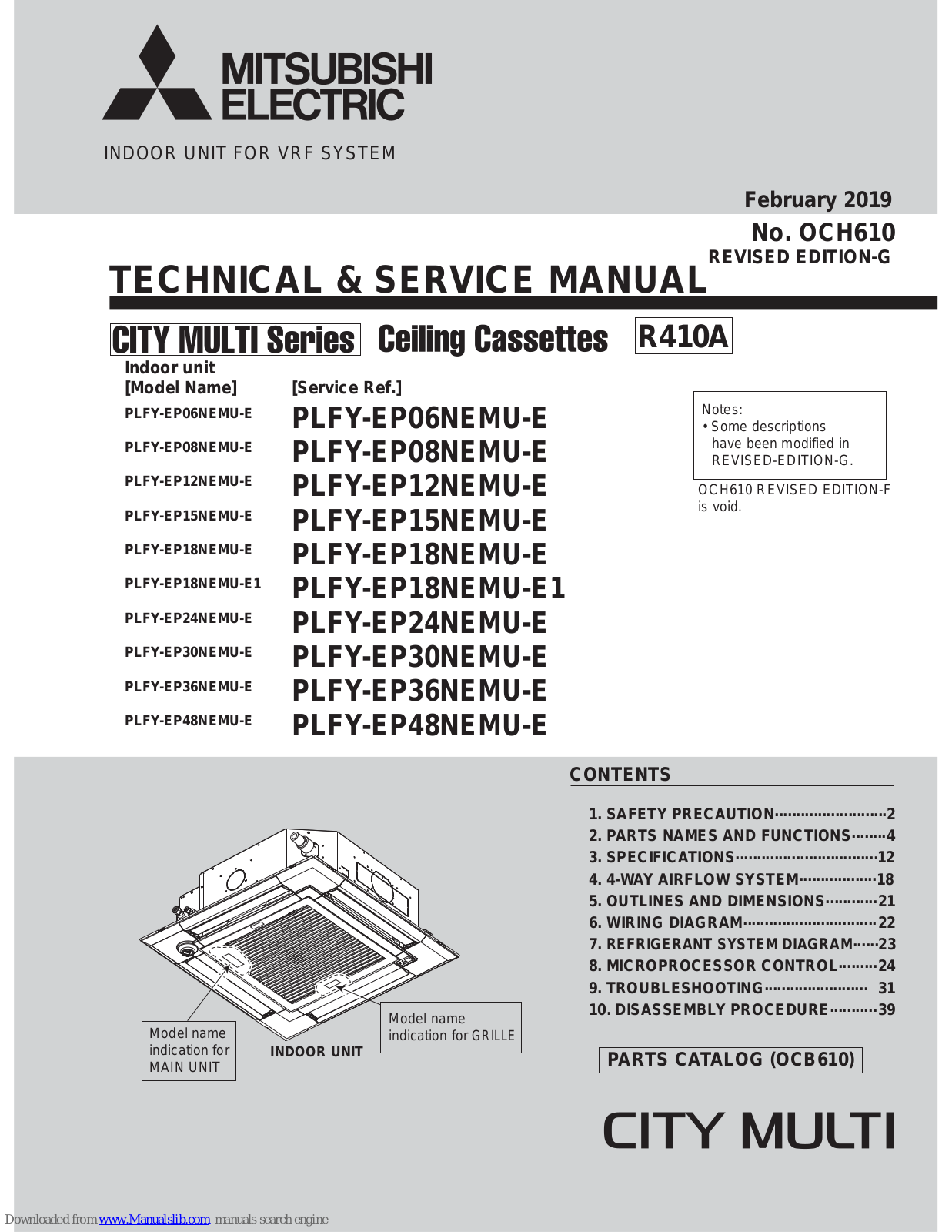 Mitsubishi PLFY-EP08NEMU-E, PLFY-EP12NEMU-E, PLFY-EP06NEMU-E, PLFY-EP15NEMU-E, PLFY-EP18NEMU-E Technical & Service Manual