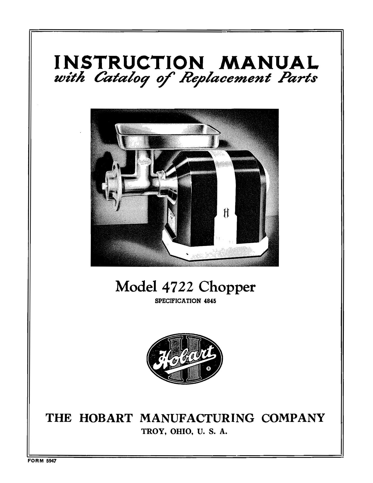 Hobart 4722 Installation Manual