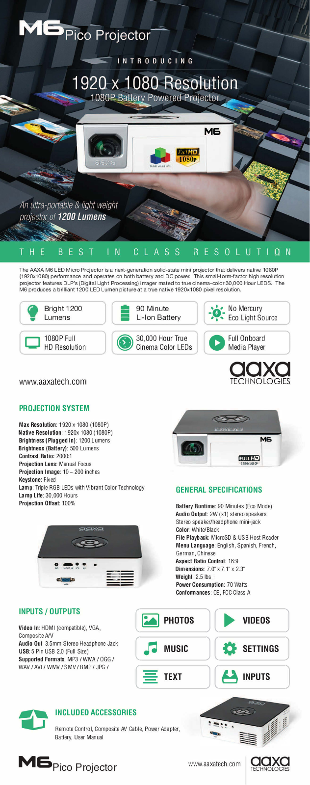 AAXA M6 Pico Product Sheet