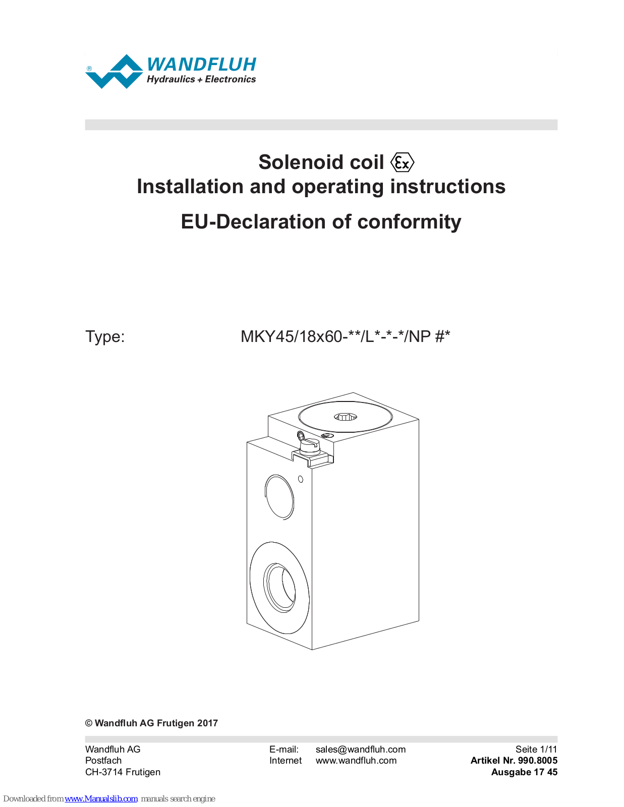 Wandfluh MKY45/18x60-**/L*-*-*/NP series, MKY45/18x60-**/L*-*-*/AUS series Installation And Operating Instructions Manual