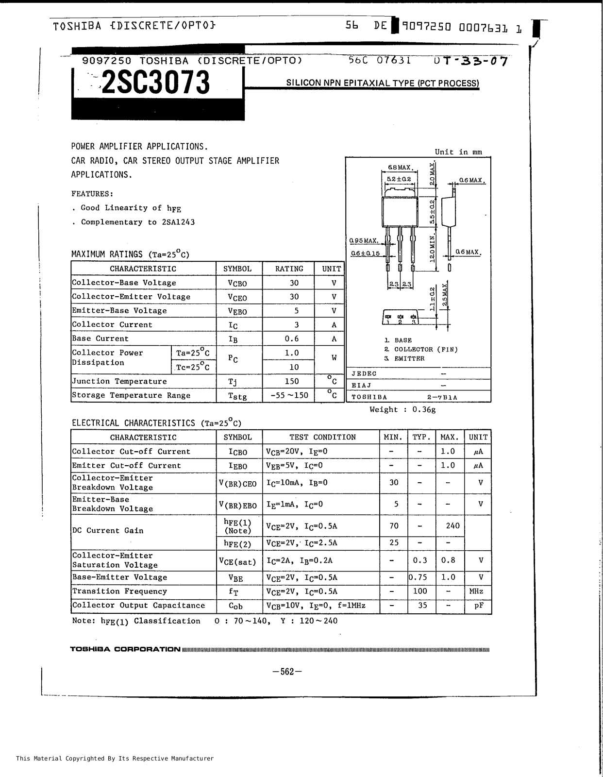 TOSHIBA 2sc3073 Datasheet - ManualMachine.com