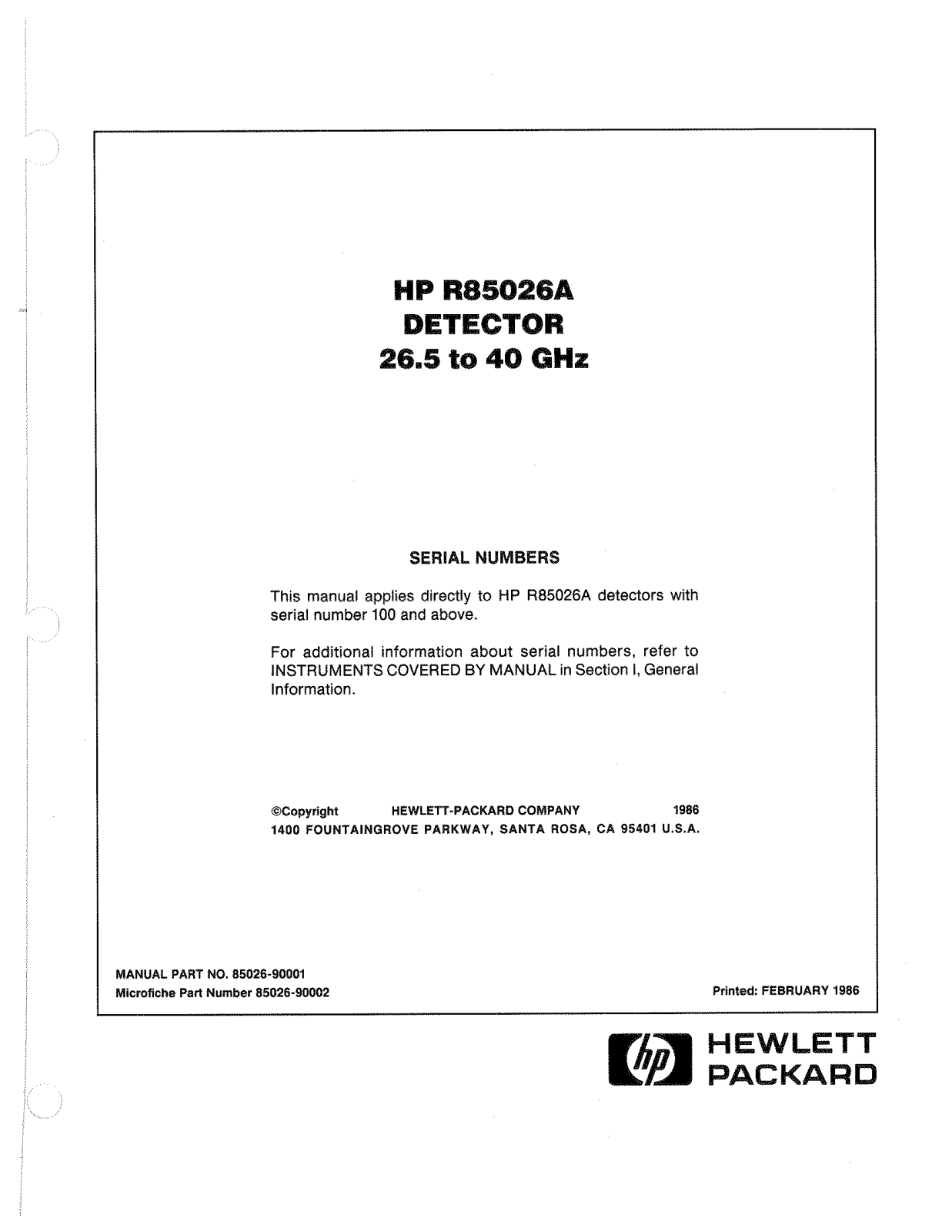 HP (Hewlett-Packard) R85026A User Manual