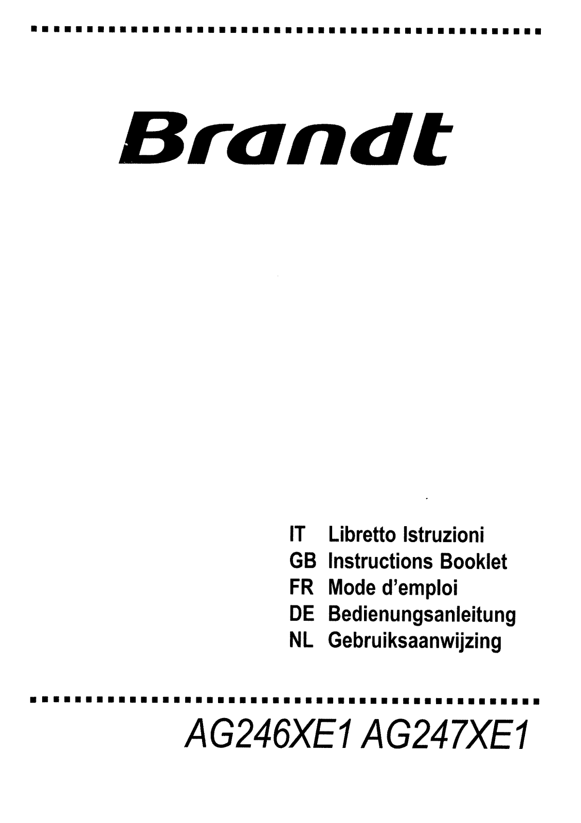 De dietrich ag246xe1, ag247xe1, ag247xe1 User Manual