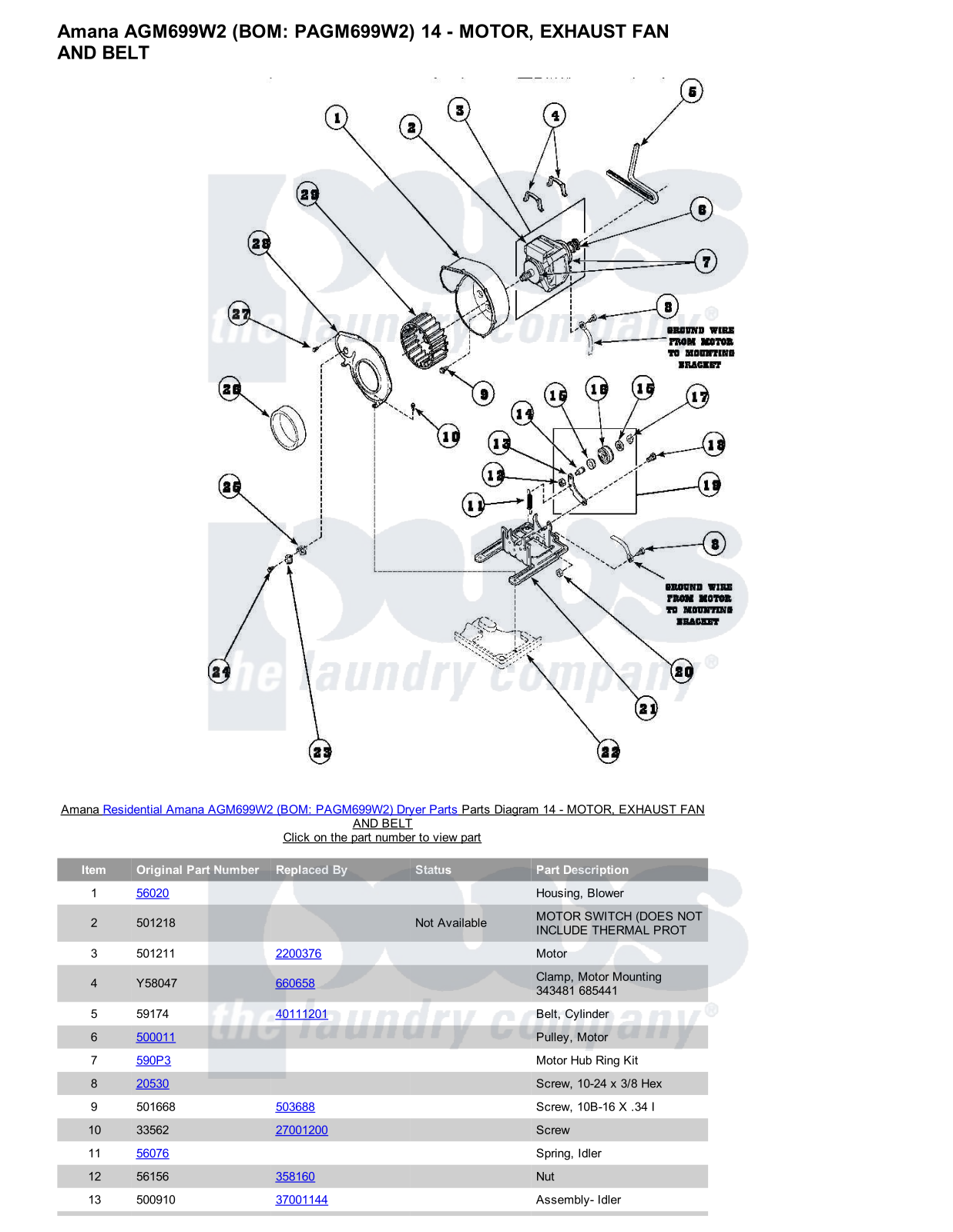 Amana AGM699W2 Parts Diagram