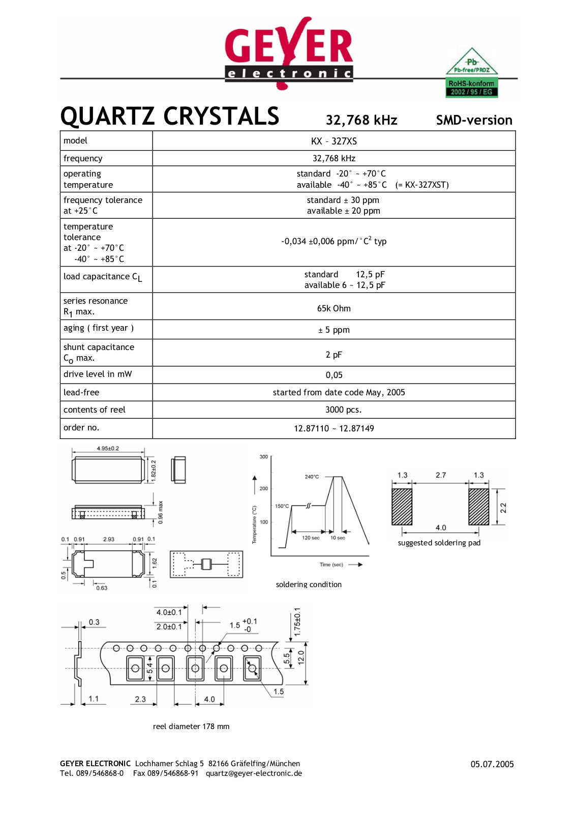 Datasheet KX-327 XS Datasheet (Rainbow Electronics) - ManualMachine.com