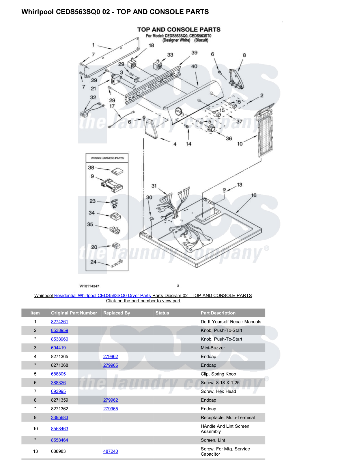 Whirlpool CEDS563SQ0 Parts Diagram