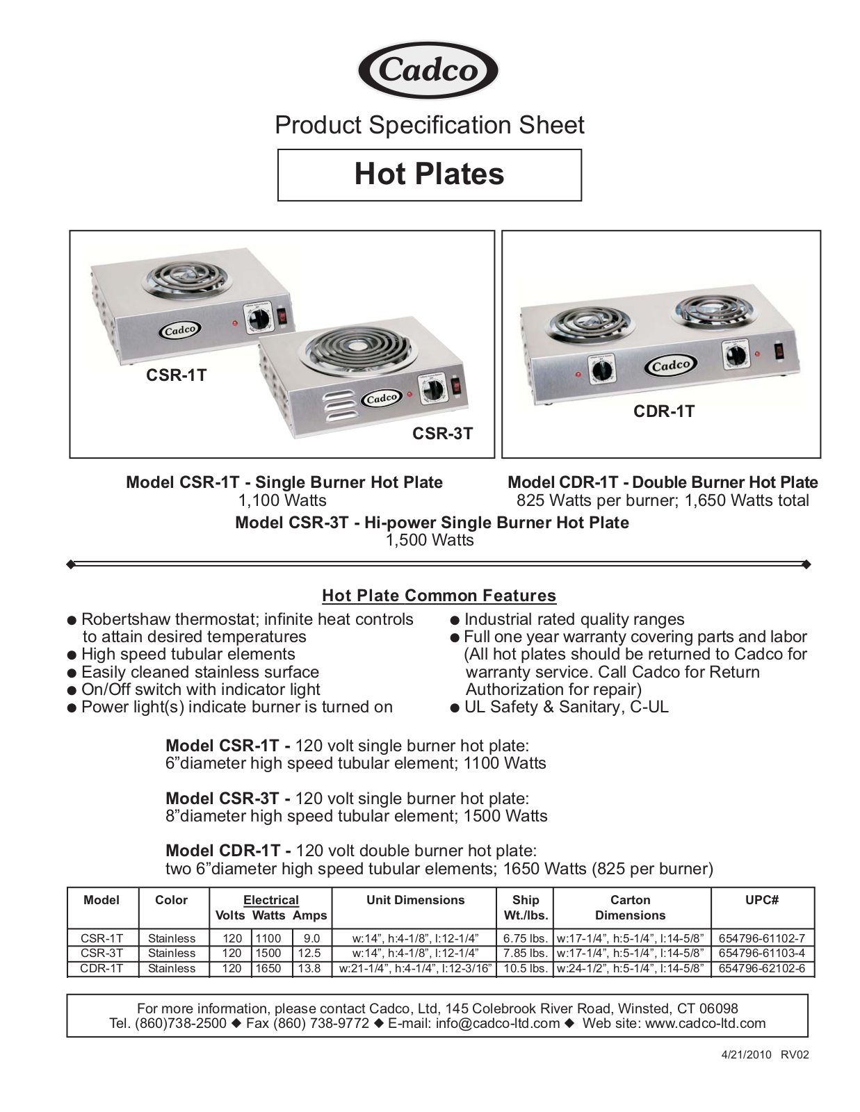 Cadco CSR-3T, CSR-1T, CDR-1T User Manual