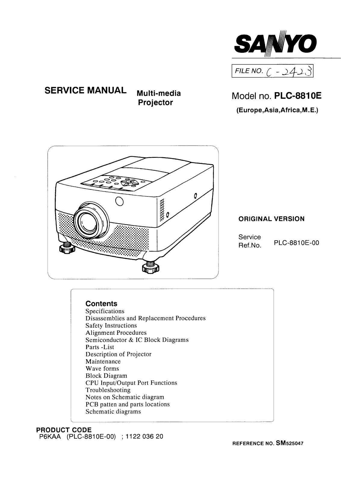 SANYO PLC-8810E Service Manual