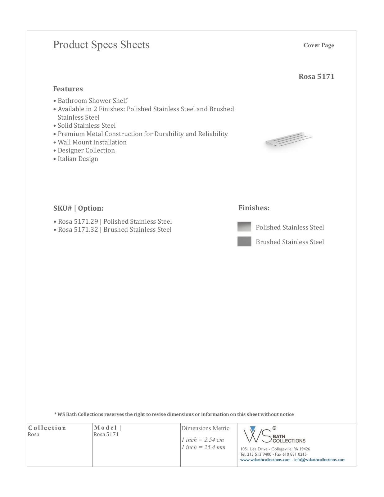 WS Bath Collections WSO3174 Specifications - ManualMachine.com