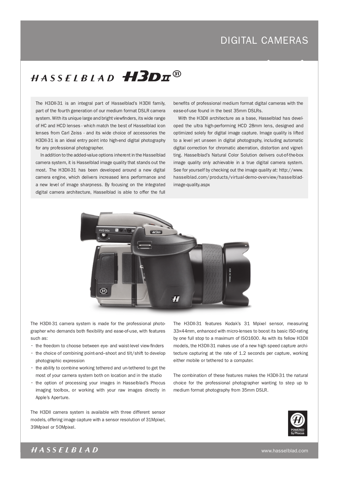 Hasselblad H3DII-31 DATASHEET