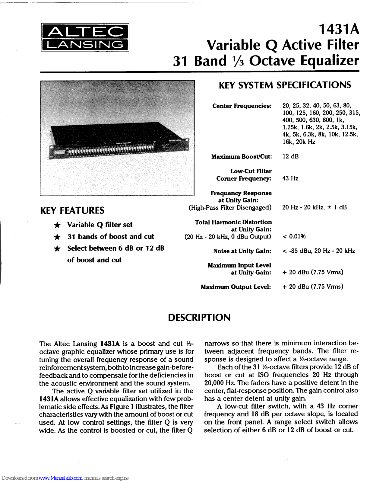 Altec 1431A Service Manual