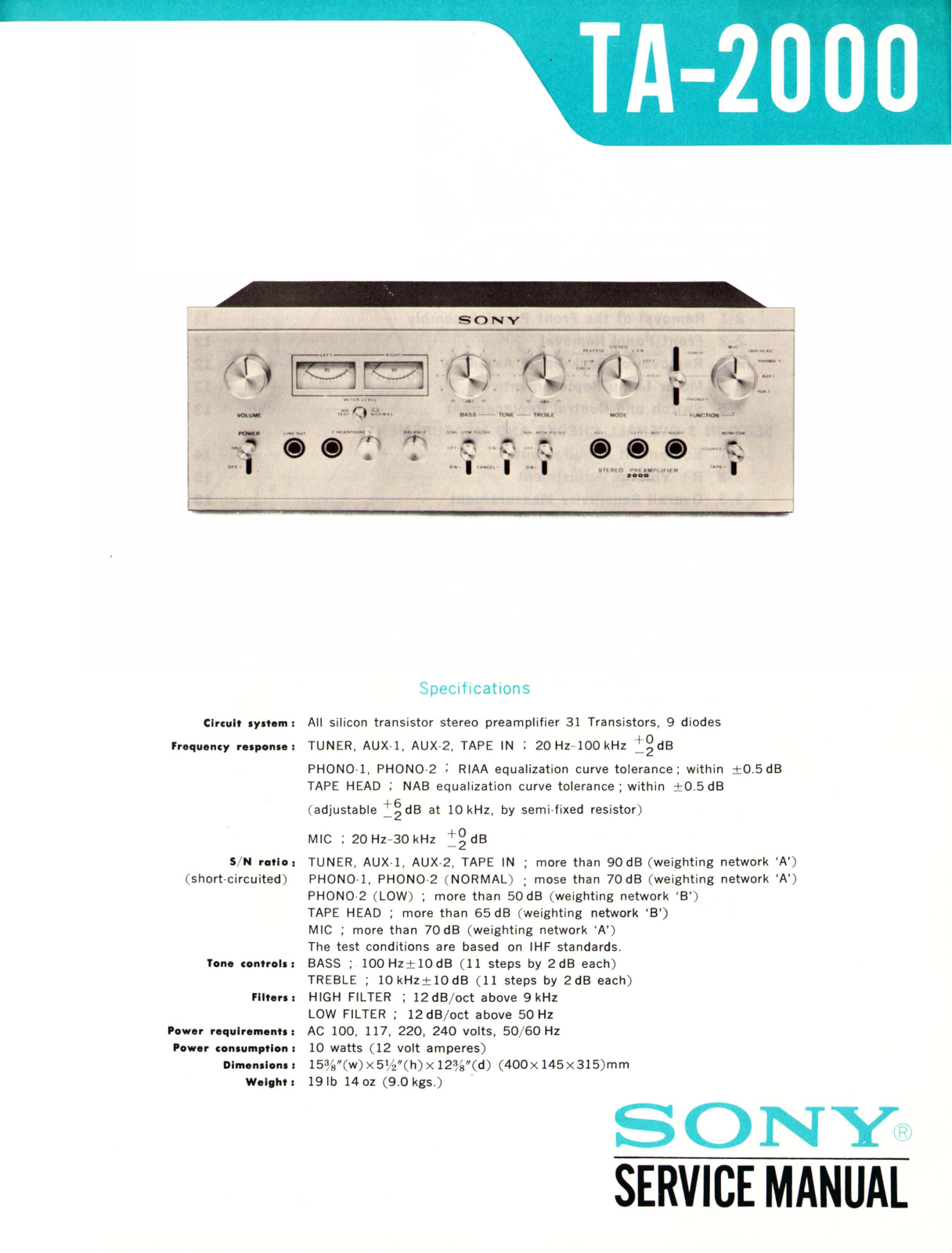 Sony TA-2000 Service Manual