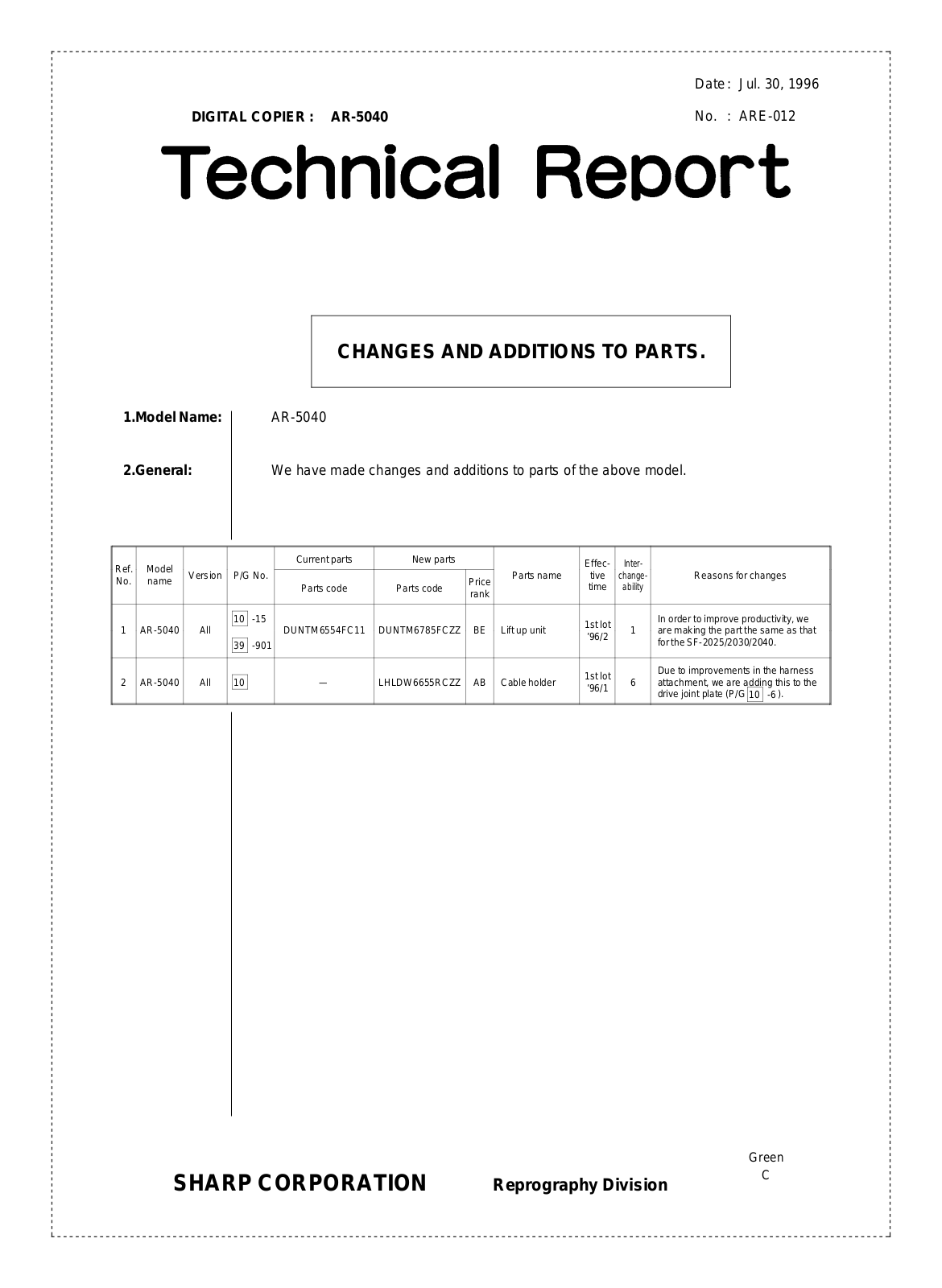 SHARP ARE012 Technical Report