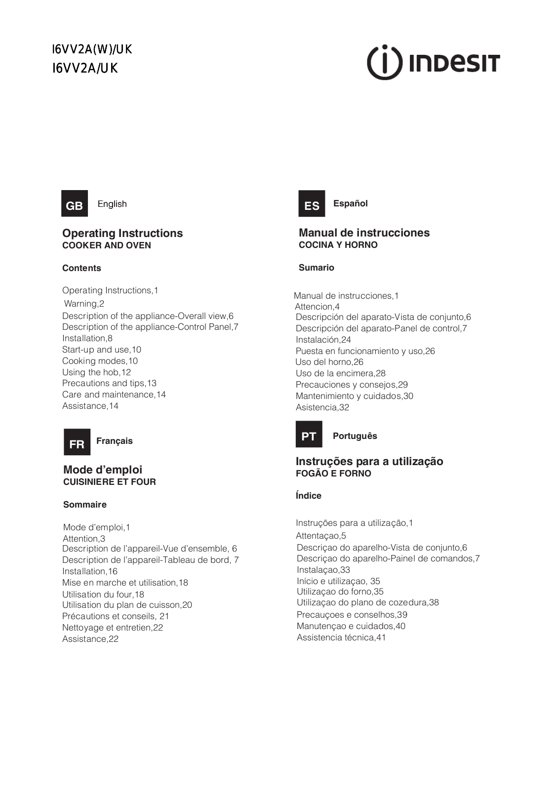 INDESIT I6VV2A(X)/UK User Manual