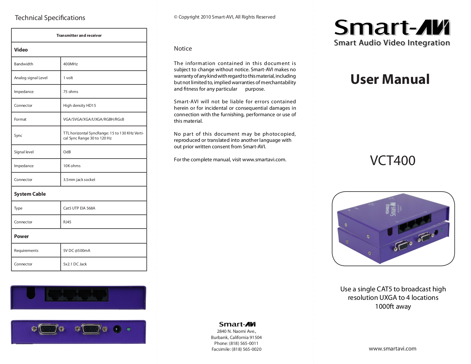 Smart Avi VCT-400 User Manual