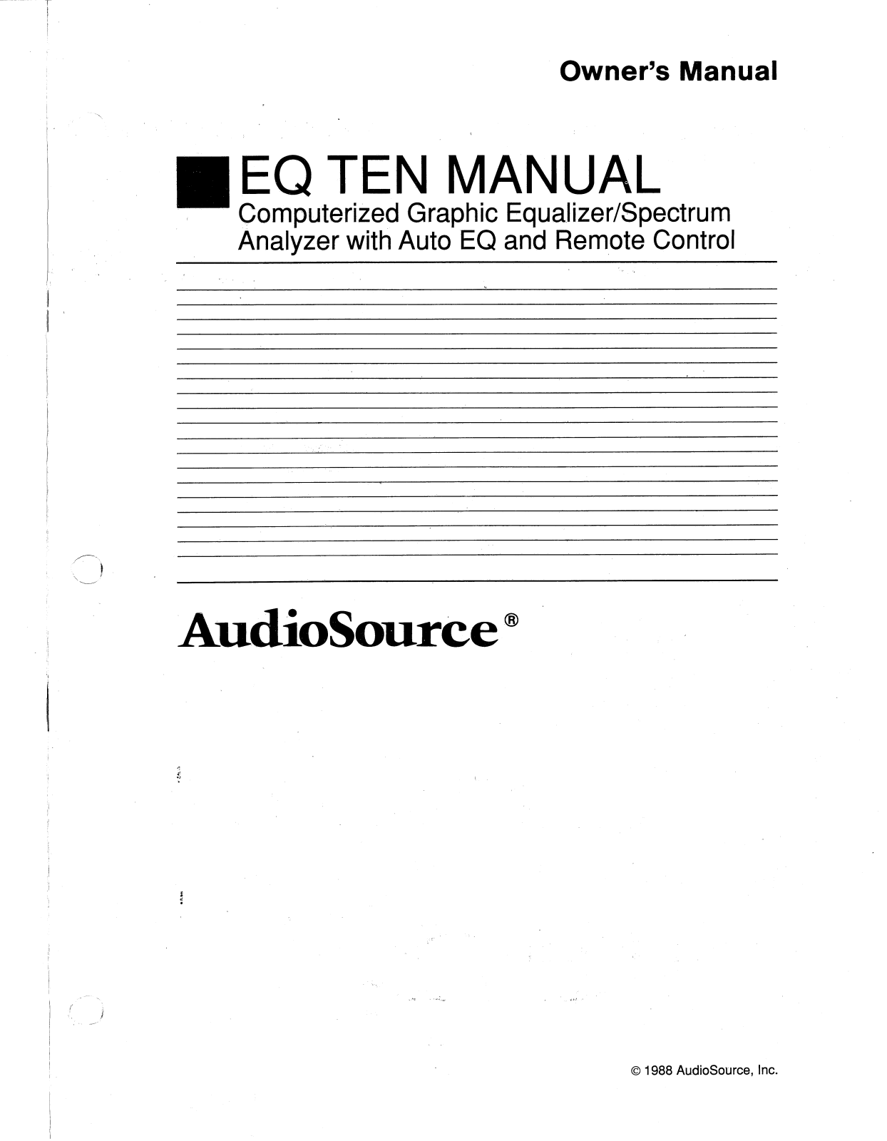 Audio Source EQ10 Owner's Manual